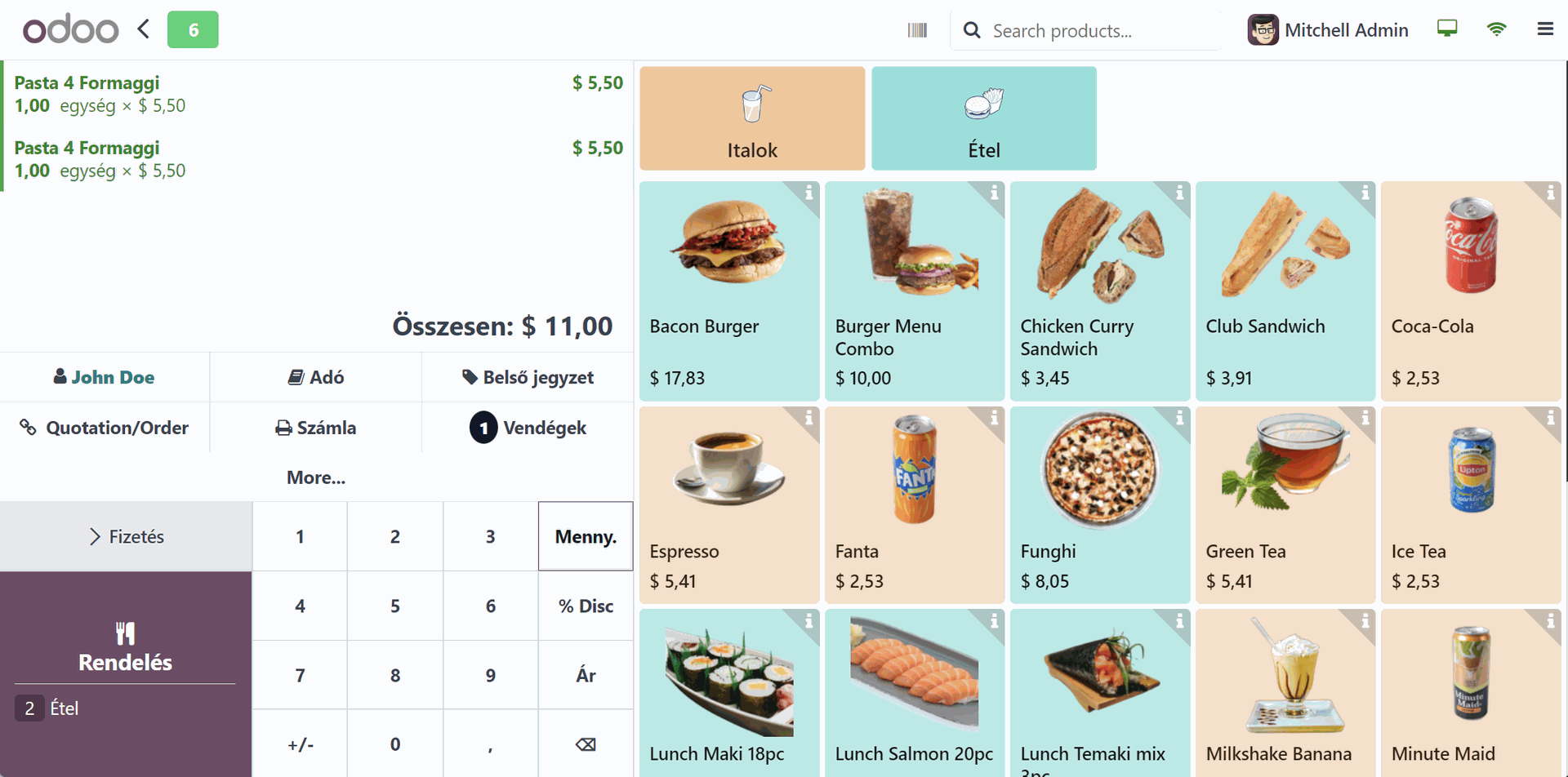 Odoo PoS Kassza felület