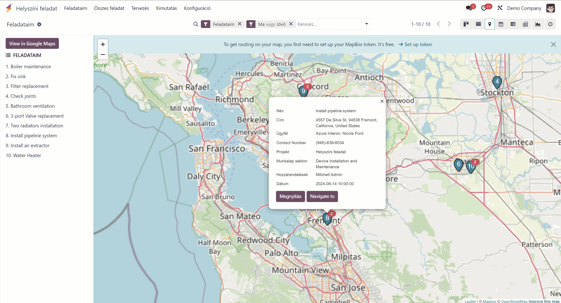 Odoo Terepmunka térképes tervezés